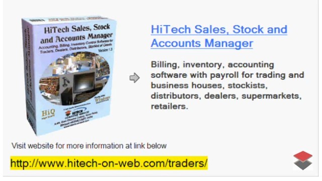 Internet Billing, Inventory Control and Accounting Software, Web based Billing, POS, Inventory Control, Accounting Software with CRM for Traders, Dealers, Stockists etc. Modules: Customers, Suppliers, Products / Inventory, Sales, Purchase, Accounts & Utilities. Free Trial Download.